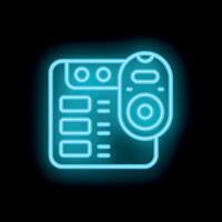 Neon icon of a digital audio workstation and a midi keyboard representing music production vector