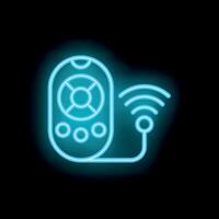 Neon icon of remote control emitting wifi signal on black background vector