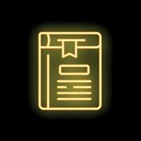Neon book icon glowing on dark background vector