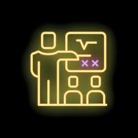 Teacher explaining mathematical equation on blackboard to students in classroom neon sign vector