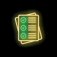 Neon icon of documents with check marks representing completing tasks vector