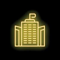 Yellow neon sign of generic office building with flag on black background vector