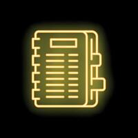 Yellow neon sign of a personal notepad glowing on a black background vector