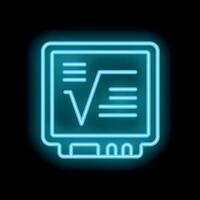Neon blue square root symbol on graphing calculator icon vector