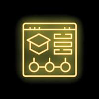 Online education platform interface with graduation cap icon glowing neon style vector