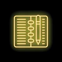 Glowing neon icon of a notepad with a pen for note taking vector