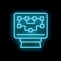 Neon computer icon displaying flowchart on screen vector