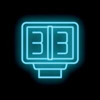 Neon icon of a scoreboard showing a tie game displaying the number three vector