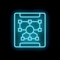 Neon blue clipboard showing management hierarchy chart icon vector