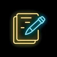 Neon sign representing writing on paper with a pen vector