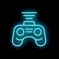 Neon game controller sending wireless signal icon vector