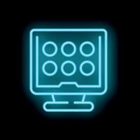 Neon icon of a gaming monitor displaying loading screen vector