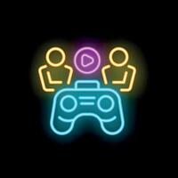 Two people playing game neon sign on black background vector