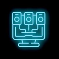 Neon icon of servers connected in network representing data center vector