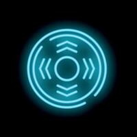 Blue neon sign showing rotating circular arrows over black background vector