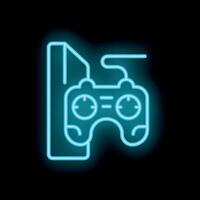 Neon game controller glowing on black background vector