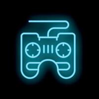 Neon gamepad icon glowing on dark background vector