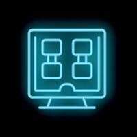 Neon icon of computer displaying flowchart representing programming and software development vector