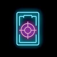 Neon sign representing a smartphone showing a crosshair on its screen vector