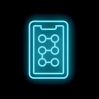 Neon icon of smartphone showing connected dots on screen vector