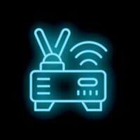 Neon icon of a wireless router emitting a wifi signal vector