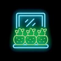 Neon icon of plants growing under artificial light source vector
