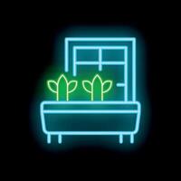 Neon sign showing window with flower box and plants vector