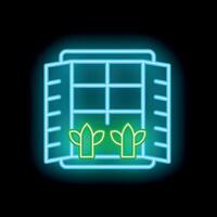 Open window with plants on windowsill glowing neon icon illustration vector