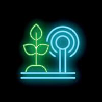 Neon icon of smart farming technology and agriculture monitoring system vector