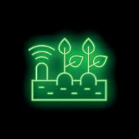 Neon green icon of smart farm and agriculture technology monitoring system vector