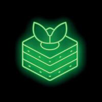 Green neon style icon showing server with leaf representing green hosting vector