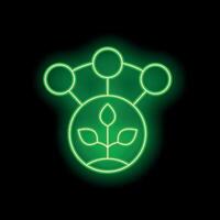 Green neon icon of plant growing from network on black background vector