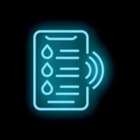 Neon icon of smartphone showing water drinking reminder app interface vector