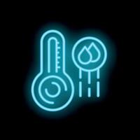 Neon icon of thermometer showing high temperature and raining vector