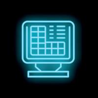 Neon sign showing computer displaying spreadsheet with data and charts vector