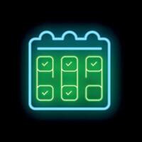 Neon green calendar showing completing tasks on black background vector