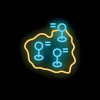 Neon icon of route planning app showing multiple location pins on a map vector