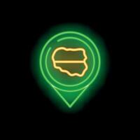 Glowing neon green map pointer with walnut icon on black background vector