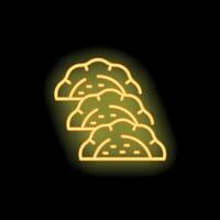 Neon sign showing three empanadas on black background vector