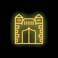 Glowing neon icon of medieval castle gate on dark background vector