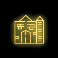 Glowing neon icon of a medieval castle with tower on black background vector