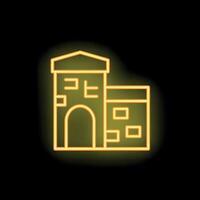 Neon style icon of an ancient medieval castle tower fortified building vector