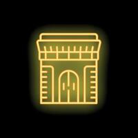 Neon yellow illustration of a medieval castle tower glowing on a black background vector