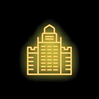 Yellow neon sign of a big city with skyscrapers on black background vector