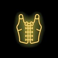 Neon corset icon with lacing and bow detail on black background vector