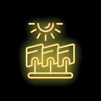 Solar panel system converting sunlight into energy neon sign vector