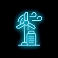 Neon wind turbine generating electricity and storing energy in battery vector