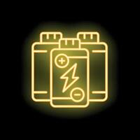 Neon sign of accumulator battery showing plus and minus terminals vector