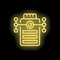 Neon icon of mobile phone showing blockchain technology connecting to servers vector