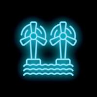 Blue neon icon of two wind turbines generating electricity vector